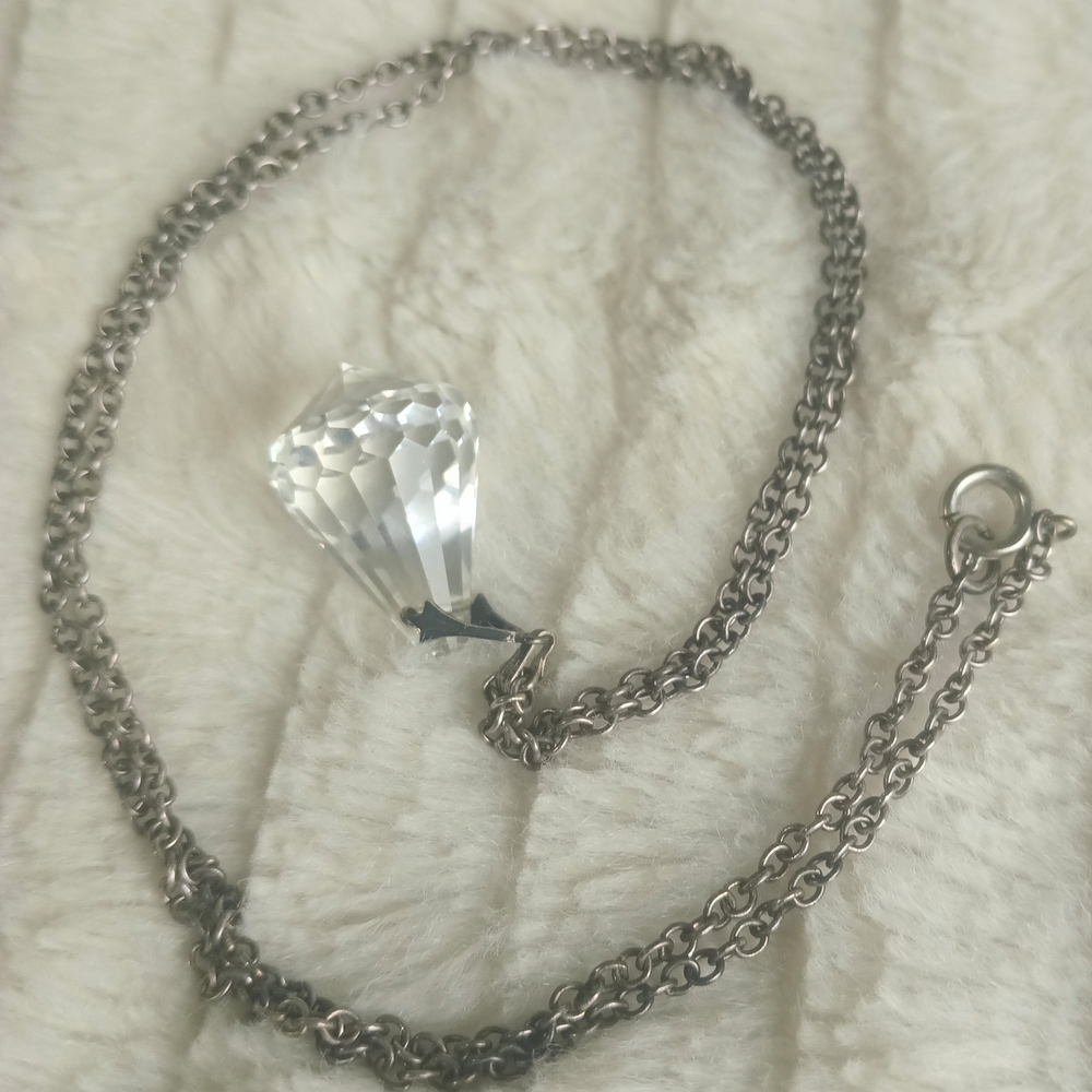 Elegant Crystal Prism Pendant Silver Tone Necklace